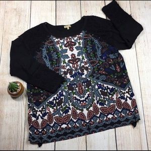 [Democracy] Paisley Textured Black Top Size 1X